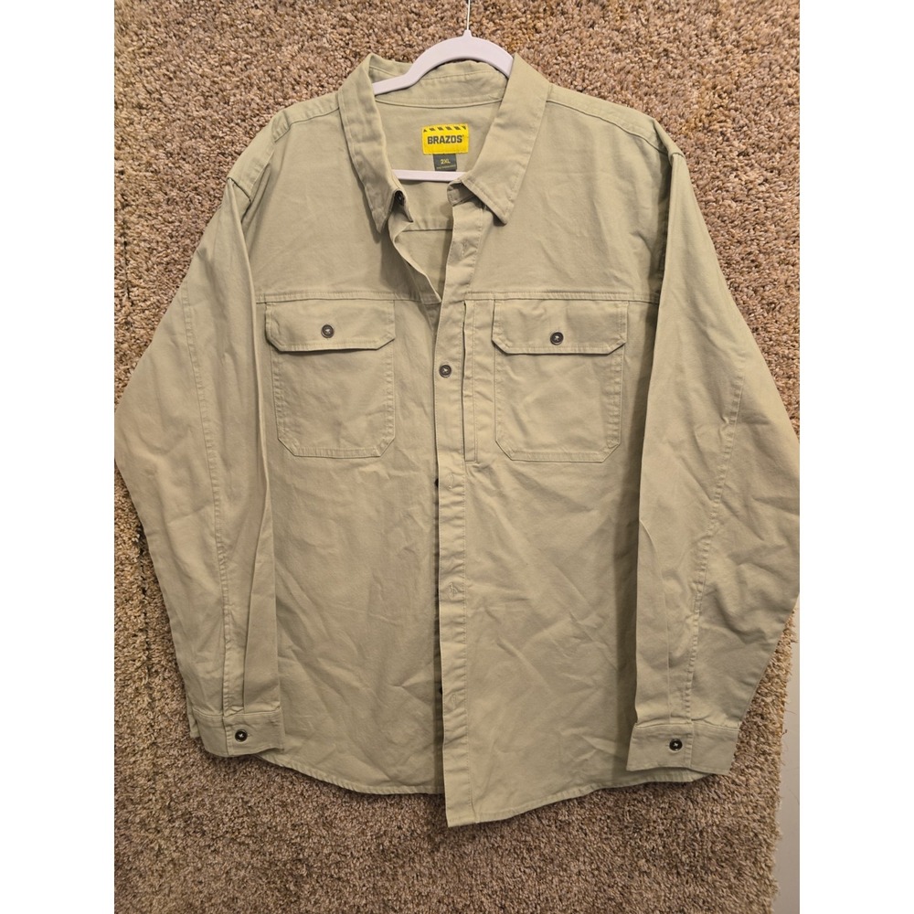 Brazos Shirt Mens 2XL Beige Workwear Long Sleeve Button Front Overshirt